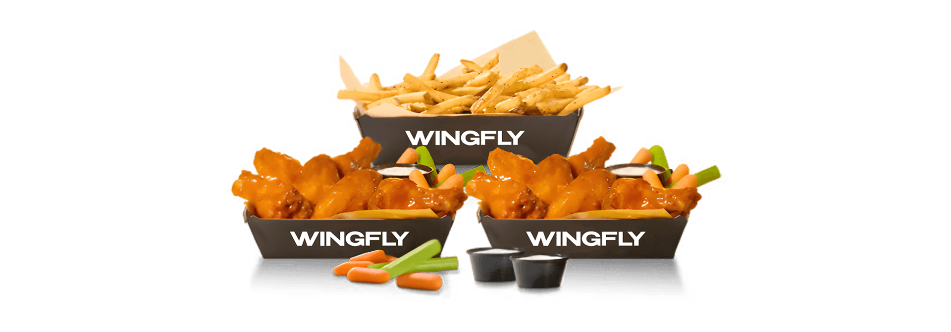 Two classic wing baskets and an order of fries